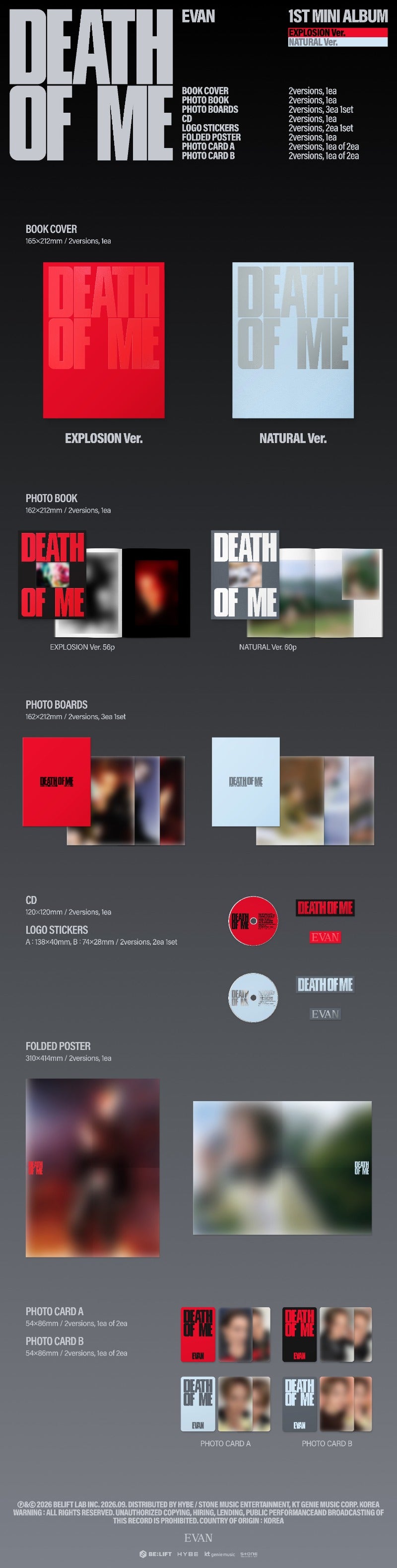 [PREORDER] EVAN 1st Mini Album 'DEATH OF ME' (EXPLOSION Ver. / EXPLOSION Ver.)