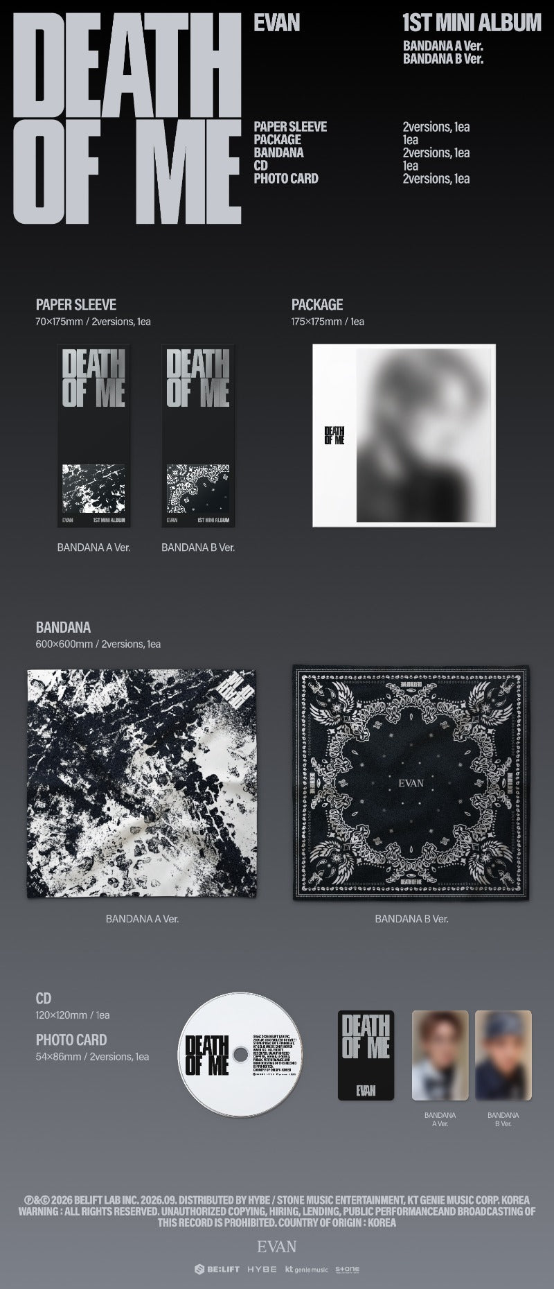 [PREORDER] EVAN 1st Mini Album 'DEATH OF ME' (BANDANA A Ver. / BANDANA B Ver.