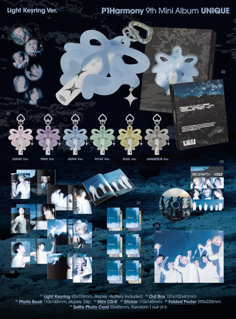 [PREORDER] P1Harmony 9th Mini Album 'UNIQUE' (Light Keyring Ver.) (Limited)