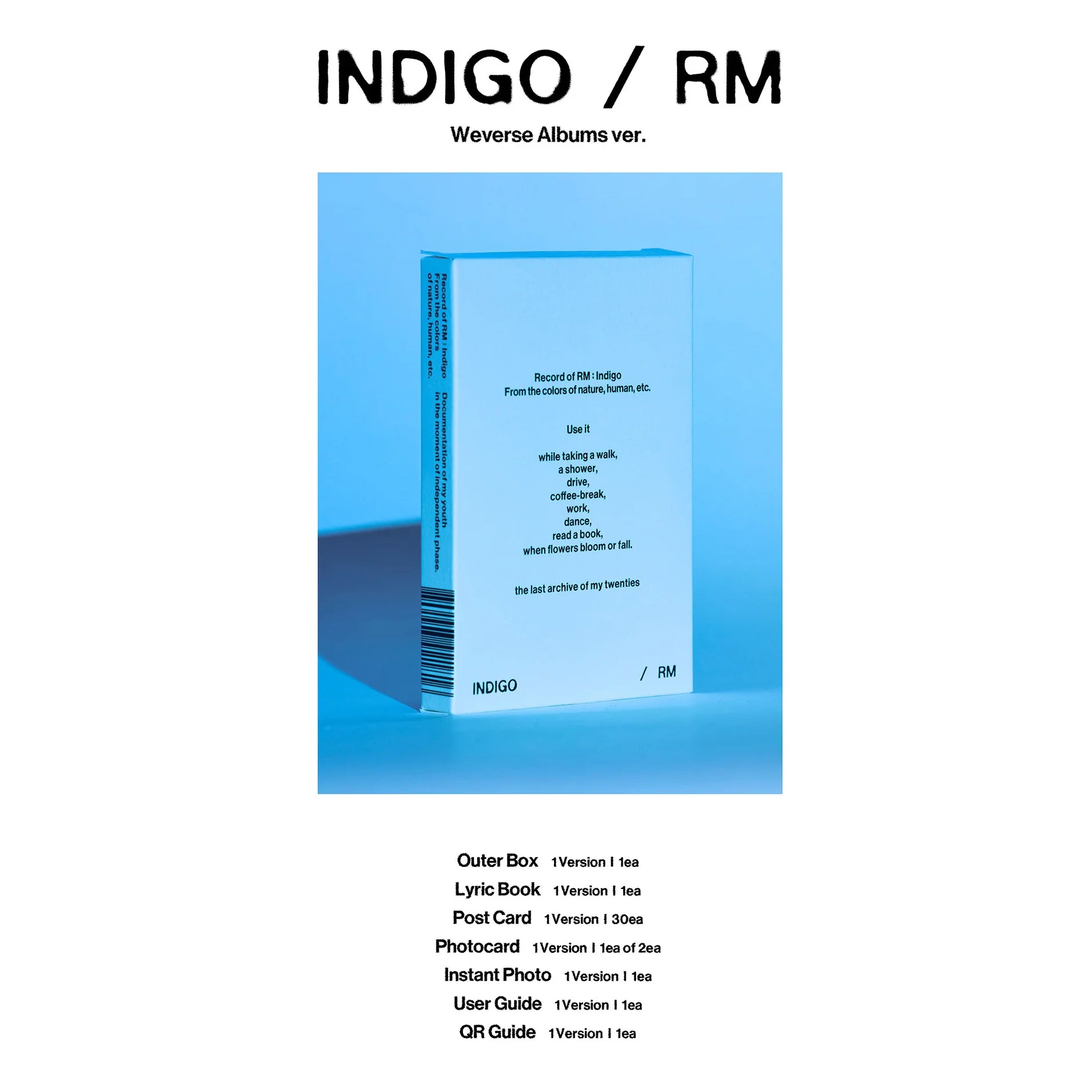 RM (BTS) 1st Album 'Indigo' (Postcard Edition / Weverse Albums Ver)