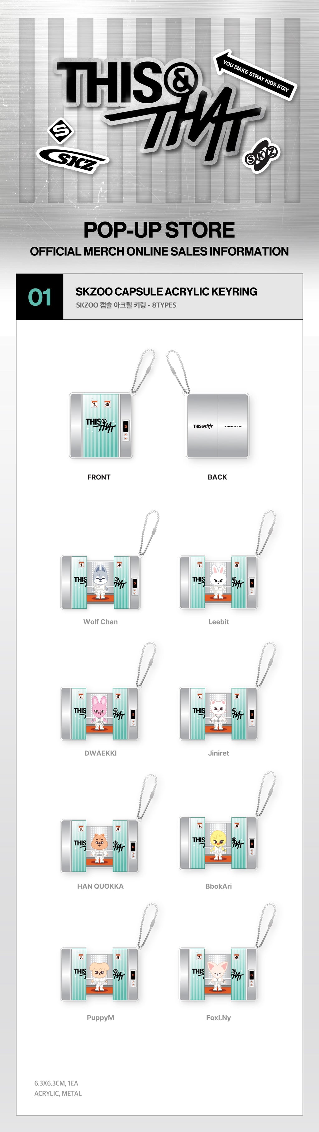 [PREORDER] STRAY KIDS ‘THIS & THAT’ POP-UP STORE OFFICIAL MD – SKZOO CAPSULE ACRYLIC KEYRING